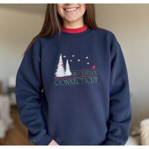 Vintage 90s Woodstock Connecticut Lee Heavyweight Holiday Sweatshirt Size L Navy